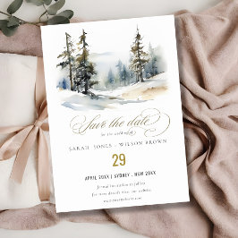Chic Winter Pine Trees Schnee Landschaft Hochzeit Save The Date