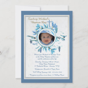 Chic Winter Religious Foto Einladung Blue