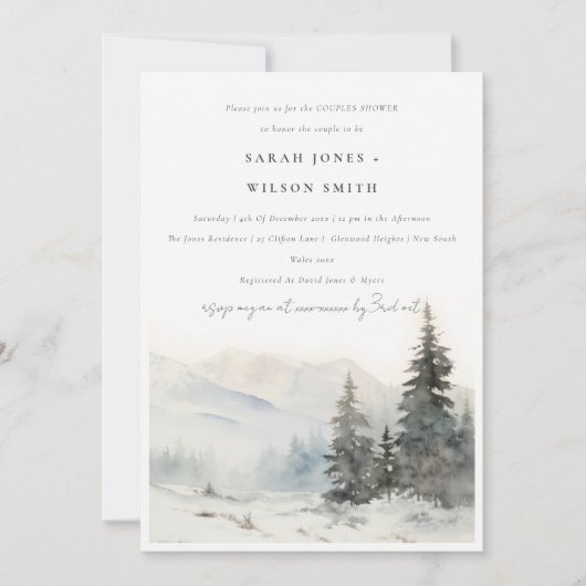 Chic Winter Snow Mountain Landschaft Paare Dusche Einladung (Vorderseite)