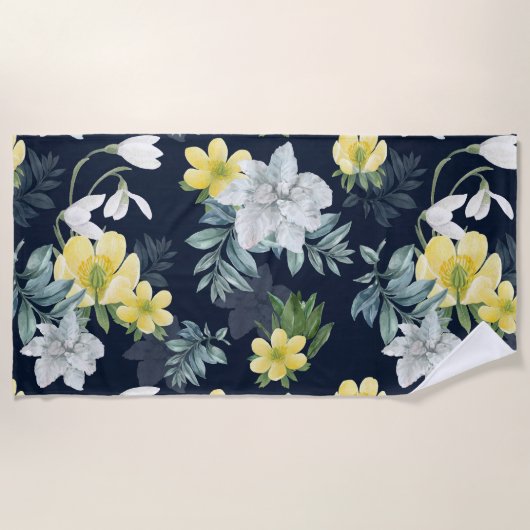 Chic Winter Snowdrop Anemone Blumenmuster Strandtuch (Vorderseite)