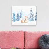 Chic Winter Watercolor Hirsch im Wald Leinwanddruck (Insitu (Wohnzimmer))