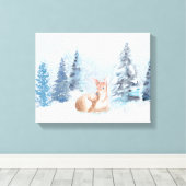 Chic Winter Watercolor Hirsch im Wald Leinwanddruck (Insitu (Holzboden))