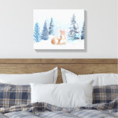 Chic Winter Watercolor Hirsch im Wald Leinwanddruck (Insitu (Schlafzimmer))