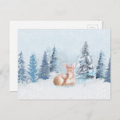 Chic Winter Watercolor Hirsch im Wald Postkarte (Vorne/Hinten)
