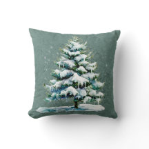 Chic Winter Watercolor Snowy Spruce Tree Monogram