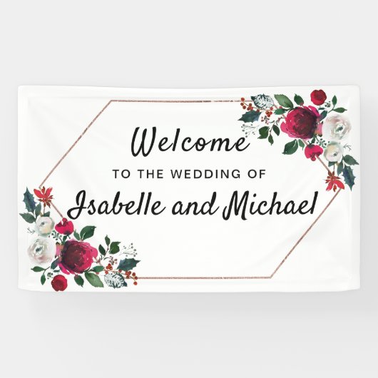 Chic Winter Wedding Welcome Red Floral Banner (Horizontal)