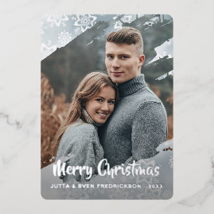 Chic Winter Wonderland Snow Pattern Silver Gold Folien Feiertagskarte