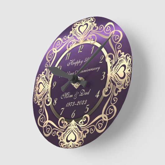 Chic Wirbel Hearts Diamond Violet 50. Hochzeit Runde Wanduhr (Winkel)