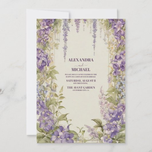 Chic Wisteria Lilac Floral Wreath Einzigartige Hoc Einladung (Vorderseite)