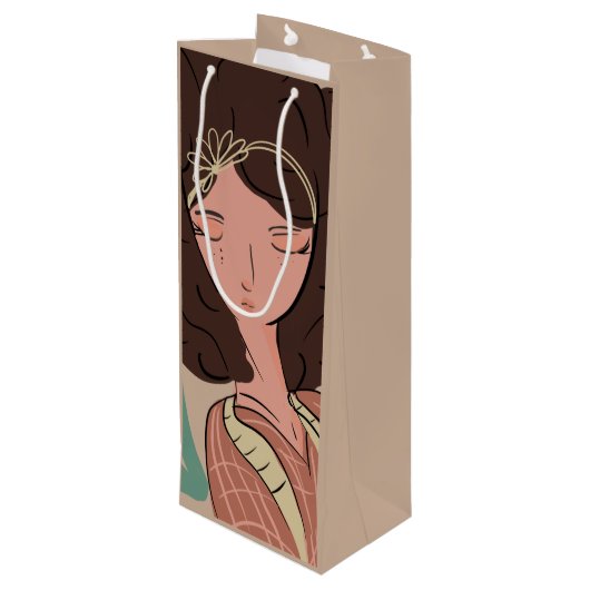 Chic Woman Pflanze Lover Blogger Geschenktüte Für Weinflaschen (Rückseite Schrägansicht)