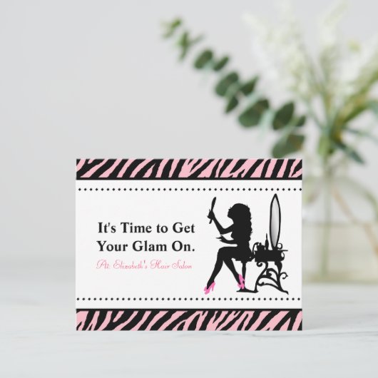 Chic Woman Pink und Black Zebra Haare Ernennung Postkarte (Stehend Vorderseite)