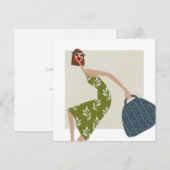 Chic Woman Summer Green Dress Illustration Einladung (Vorne/Hinten)