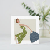 Chic Woman Summer Green Dress Illustration Einladung (Stehend Vorderseite)