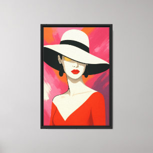 Chic Women in Hat Pop Art Style Leinwanddruck