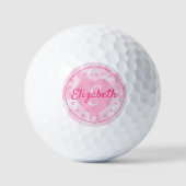 Chic Women's Pink Heart Name and Initial Monogram Golfball (Vorderseite)