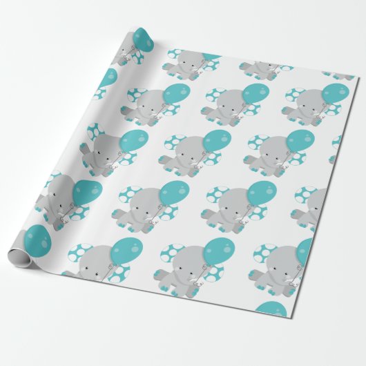 Chic Wood Aquamarin Elephant Gender Neutral Baby Geschenkpapier (Ungerollt)