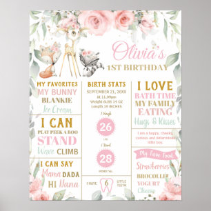 Chic Woodland 1. Geburtstag Meilenstein Geburtsstu Poster