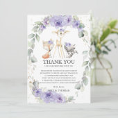 Chic Woodland Animals Blumengrün Baby Dusche  Dankeskarte (Stehend Vorderseite)