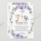 Chic Woodland Animals Blumengrün Baby Dusche  Dankeskarte (Vorne/Hinten)