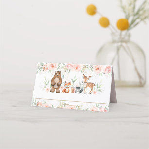 Chic Woodland Animals Blush Blumendusche Geburtsta Platzkarte