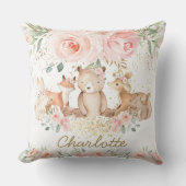 Chic Woodland Animals Blush Floral New Baby Girl Kissen (Vorderseite)