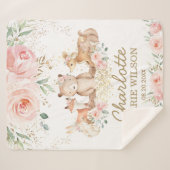 Chic Woodland Animals Blush Floral New Baby Girl Sherpadecke (Vorderseite (Horizontal))