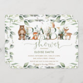Chic Woodland Animals Greenery Baby Dusche neutral Einladung (Vorne/Hinten)