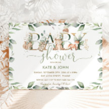 Chic Woodland Animals Greenery Baby Dusche neutral