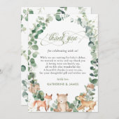 Chic Woodland Animals Greenery Baby Shower   Dankeskarte (Vorne/Hinten)