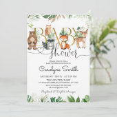 Chic Woodland Animals Greenery Baby Shower Einladung (Stehend Vorderseite)