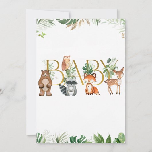 Chic Woodland Animals Greenery Baby Shower Einladung (Rückseite)