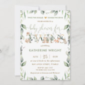 Chic Woodland Animals Greenery Twins Baby Dusche Einladung (Vorderseite)