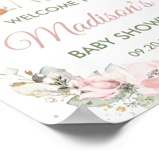 Chic Woodland Animals Grüne Blumengestalt Begrüßun Poster (Ecke)