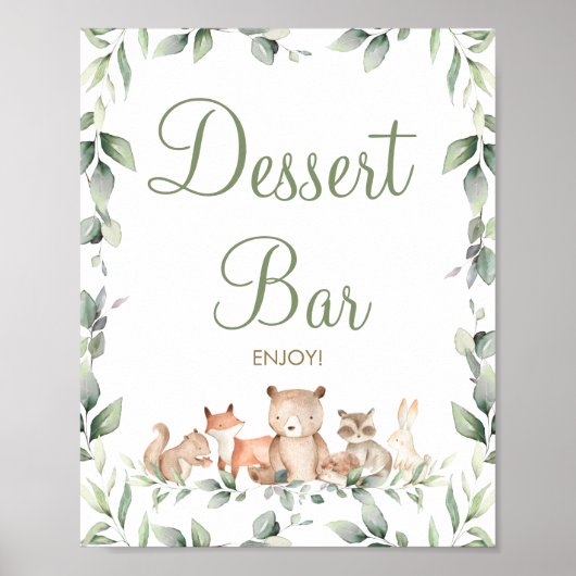Chic Woodland Animals Grüne Dessert Bar Sign Poster (Vorne)
