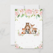 Chic Woodland Animals Pink Floral Baby Dusche Dankeskarte (Rückseite)