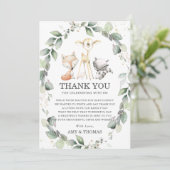 Chic Woodland Animals Rustic Greenerity Baby Dusch Dankeskarte (Stehend Vorderseite)