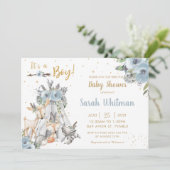 Chic Woodland Animals Tribal Boho Boy Baby Dusche Einladung (Stehend Vorderseite)