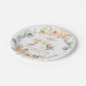 Chic Woodland Animals Yellow Floral Baby Dusche Pappteller (Schrägansicht)