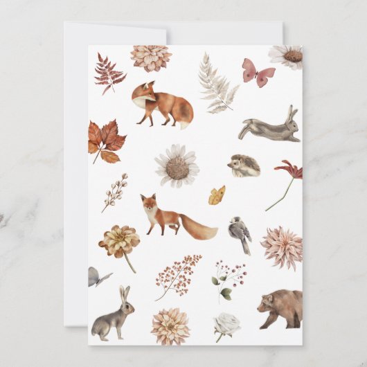 Chic Woodland Forest Animals Neutral Baby Dusche Einladung (Rückseite)