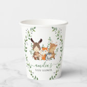 Chic Woodland Forest Green Animals Baby Shower Pappbecher (Rückseite)
