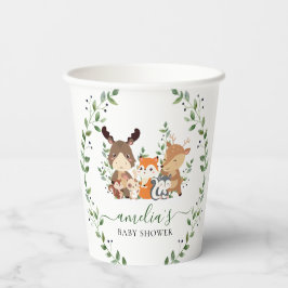 Chic Woodland Forest Green Animals Baby Shower Pappbecher