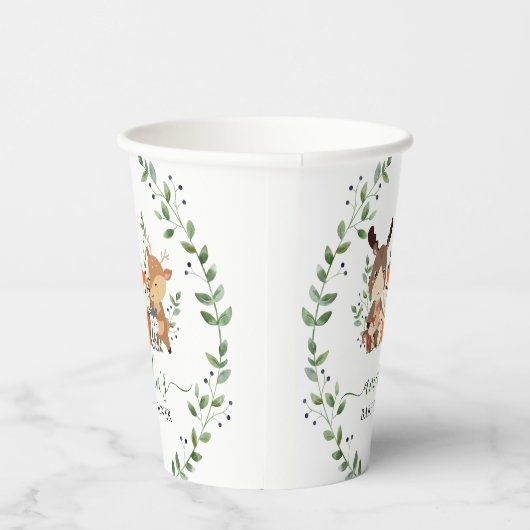 Chic Woodland Forest Green Animals Baby Shower Pappbecher (Rechts)