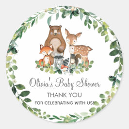 Chic Woodland Greenerenery Baby Shower Vielen Dank Runder Aufkleber