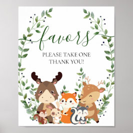 Chic Woodland Grünpflanzen Tiere Kinderdusche Favo Poster