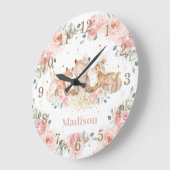Chic Woodland Tiere Pastell Blush Floral Gold Große Wanduhr (Winkel)