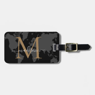Chic World Traveller Map Black Gold Monogram Scrip Gepäckanhänger