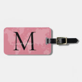 Chic World Traveller Map Pink Monogram Name Script Gepäckanhänger (Vorderseite horizontal)
