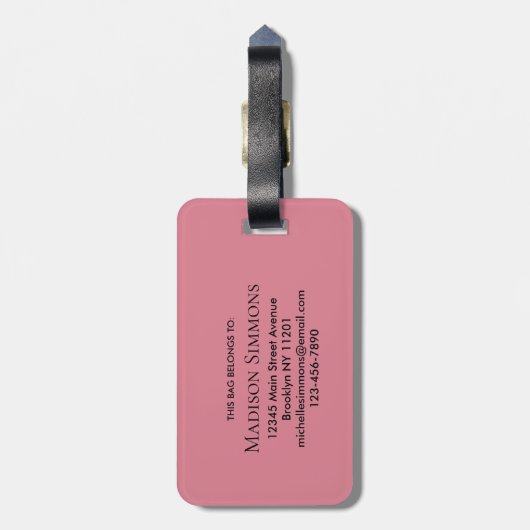 Chic World Traveller Map Pink Monogram Name Script Gepäckanhänger (Rückseite vertikal)