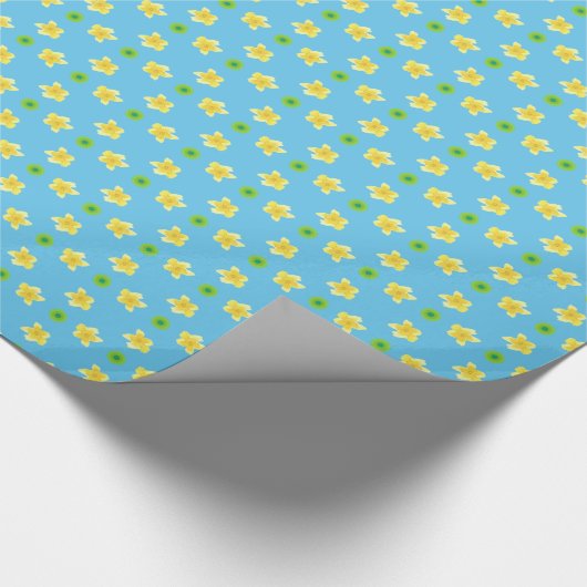 Chic Wrapping Paper Primroses on Turquoise, Polkas Geschenkpapier (Ecke)