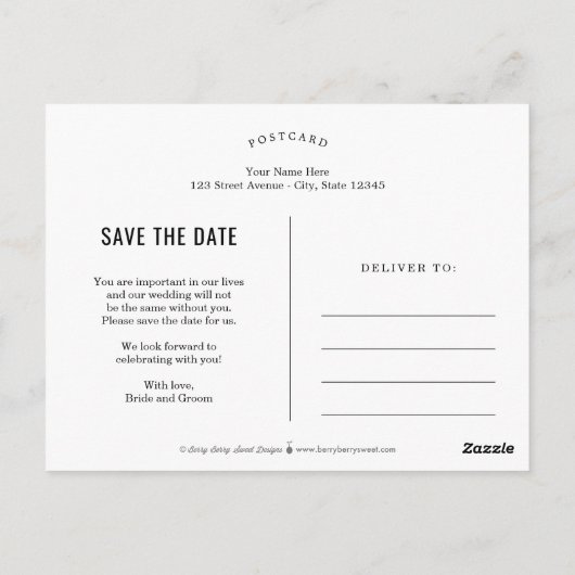 Chic Writing EDITABLE FARBE Save the Date Postcard Postkarte (Rückseite)